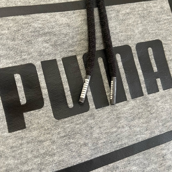 Puma Hoodie Men’s M Sweatshirt Heather Gray Black Logo Pullover - Picture 4 of 8